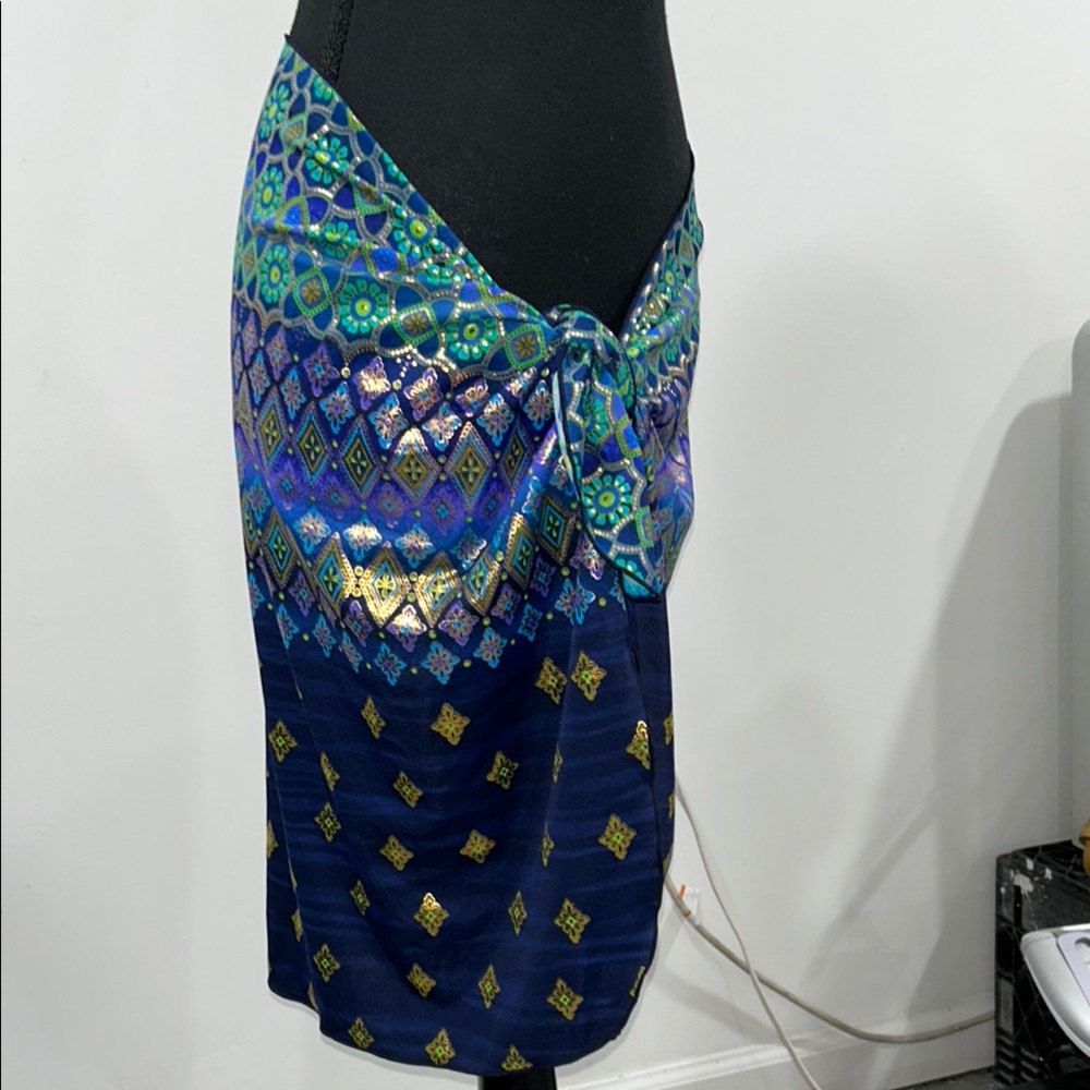 Longitude Blue and Gold Sarong Swim Cover-Up